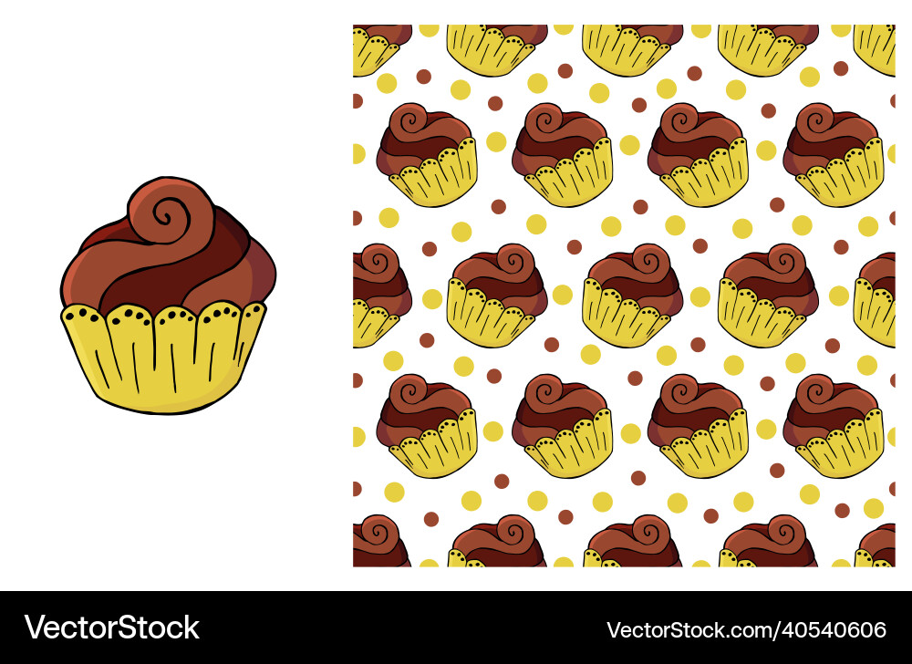 Cupcake muffin set of element and seamless pattern Cupcake muffin set of element and seamless pattern Vector Image