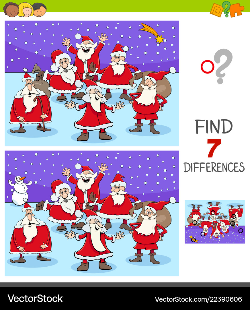 Differences game with santa claus characters Vector Image