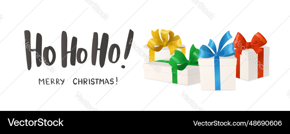Merry christmas card ho-ho-ho text cartoon gift Merry christmas card ho-ho-ho text cartoon gift vector image