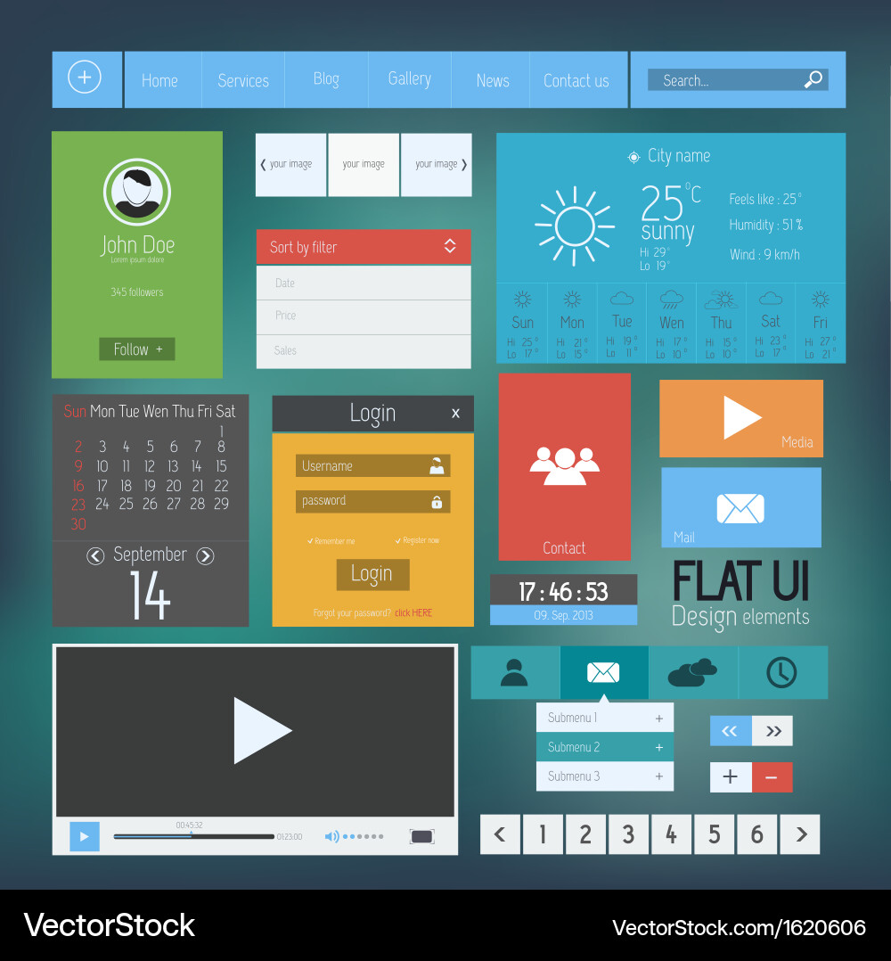 Modern Flat Web UI Elements vector image