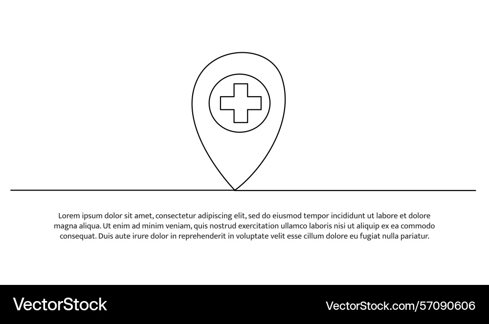 One line map pointer icon with cross hospital Vector Image