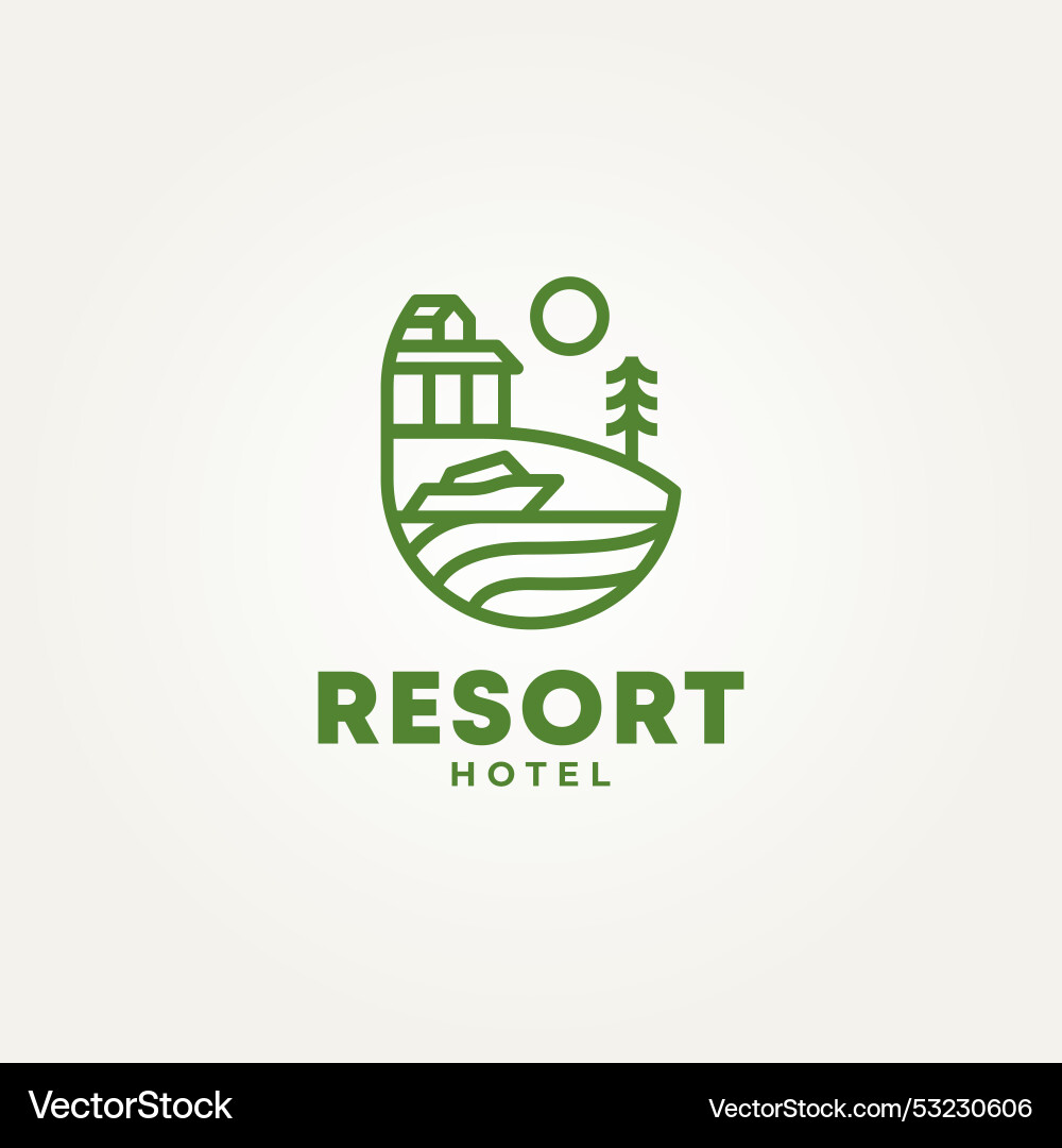 Resort-Hotel mit dem See Linie Art-Icon-Logo Resort-Hotel mit dem See Linie Art-Icon-Logo vektorbild