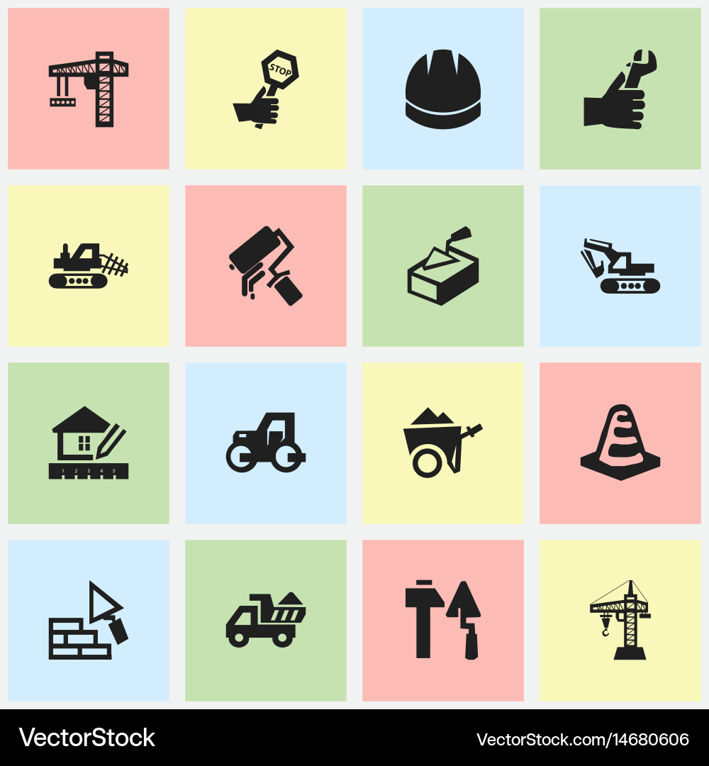 Set of 16 editable building icons includes vector image