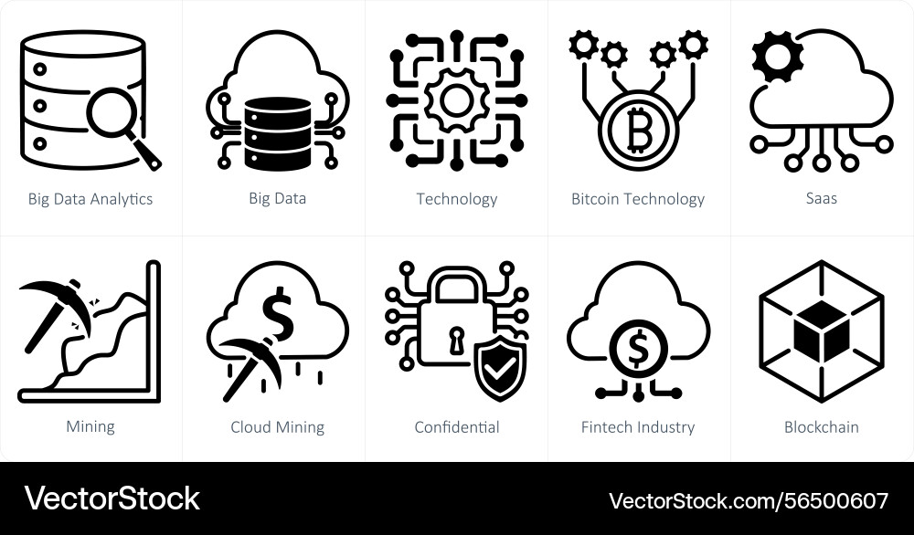 A set of 10 blockchain icons as big data Vector Image