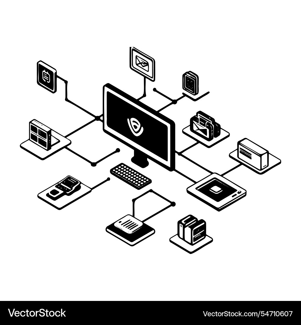 Computer network diagram connecting various Computer network diagram connecting various vector image