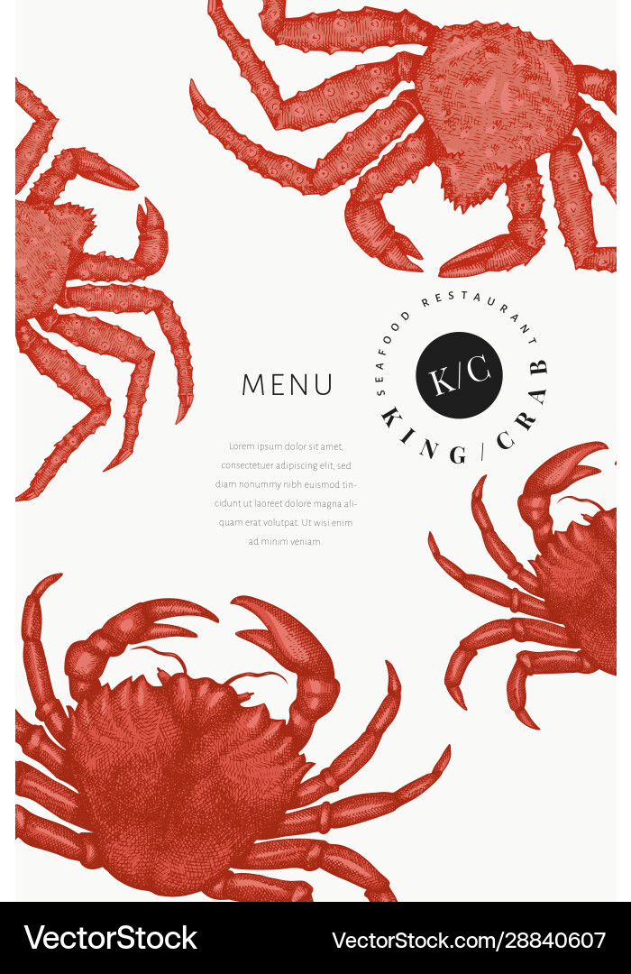 Crab design template hand drawn seafood engraved Crab design template hand drawn seafood engraved vector image