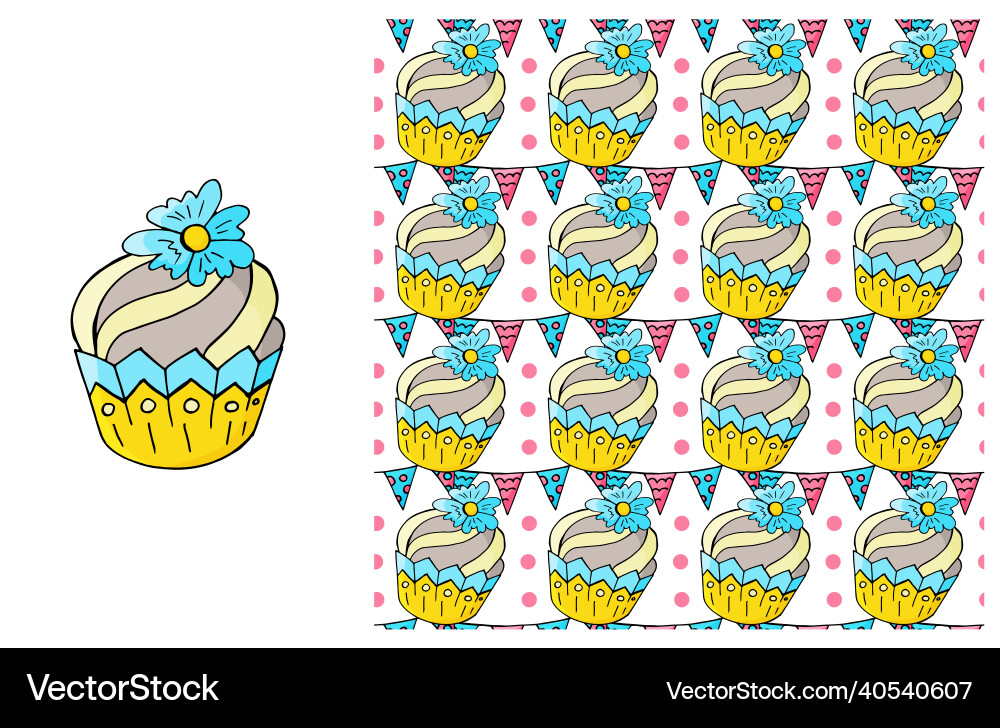 Cupcake muffin set of element and seamless pattern Cupcake muffin set of element and seamless pattern Vector Image