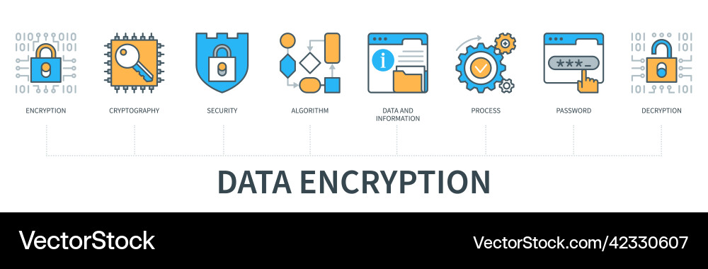 Data encryption infographics in minimal flat line Data encryption infographics in minimal flat line vector image