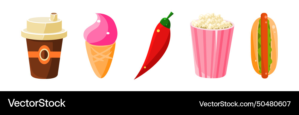 Fast food bright object and item set Fast food bright object and item set vector image
