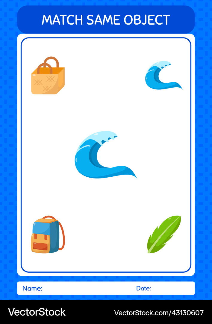 Match with same object game summer icon worksheet Match with same object game summer icon worksheet vector image