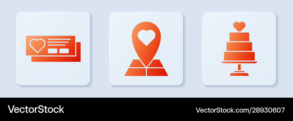 Set map pointer with heart ticket vector image