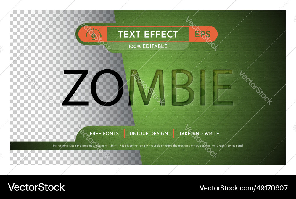 Zombie embossed - editable text effect font style vector image
