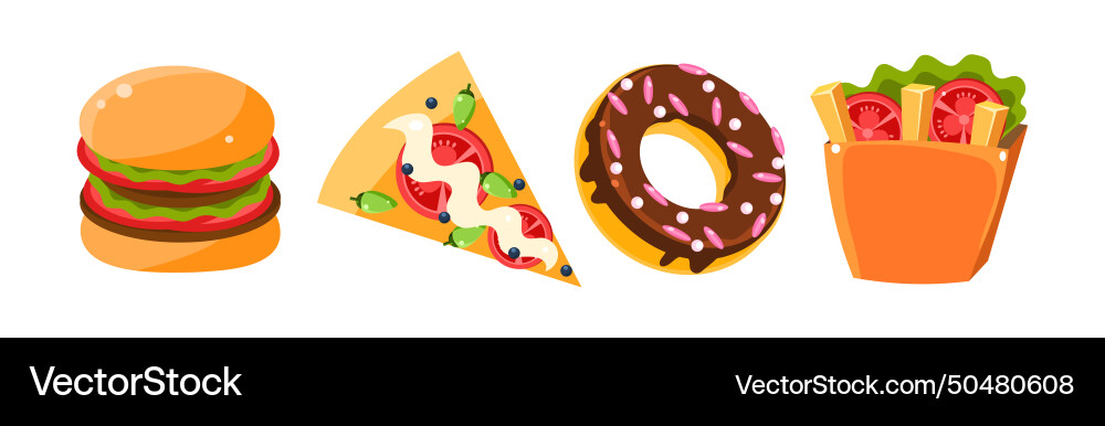 Fast food bright object and item set Fast food bright object and item set vector image