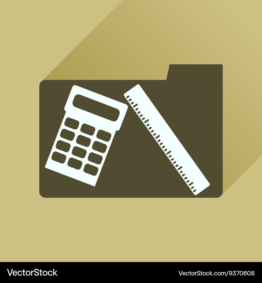 Flat icon with long shadow folder calculator ruler vector image