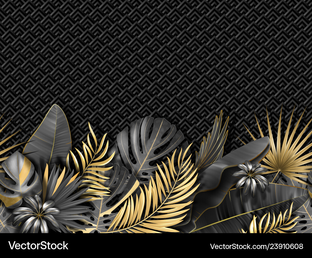 Gold Black Tropical Leaf Pattern Vector Image