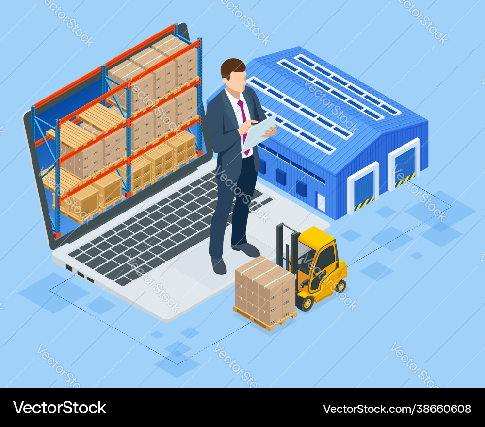 Isometric smart warehouse management system Vector Image
