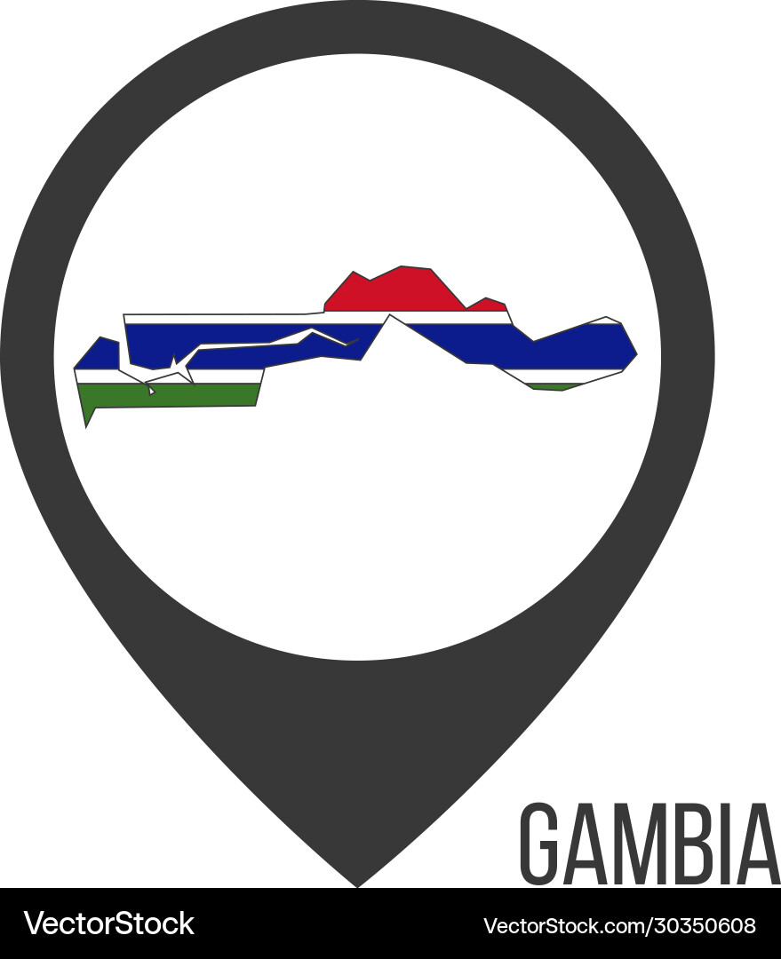 Map pointers with contry gambia flag stock Map pointers with contry gambia flag stock vector image