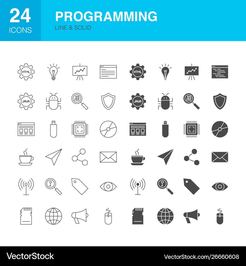 Programming line web glyph icons Programming line web glyph icons vector image