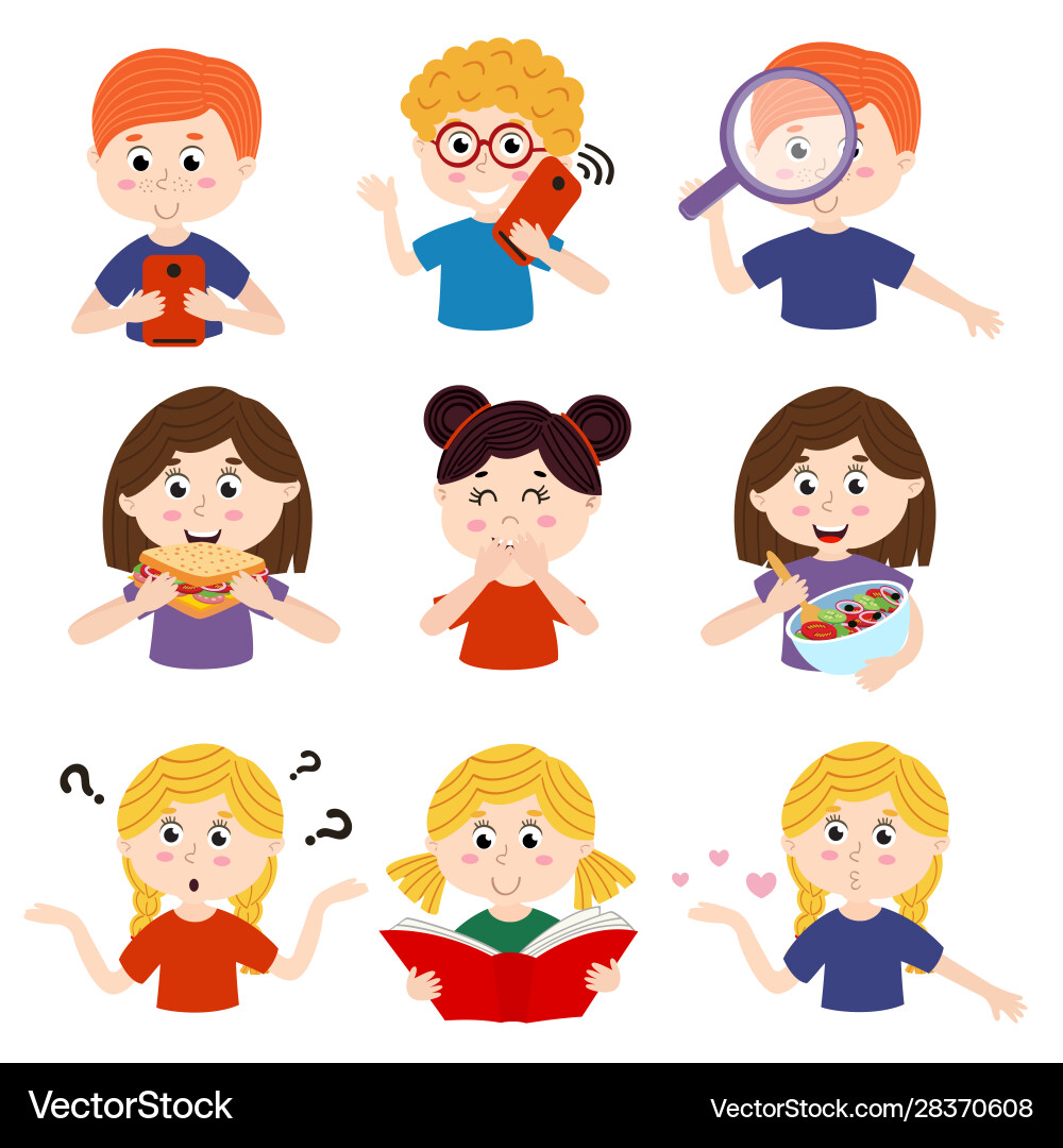 Set isolated kids with different actions vector image