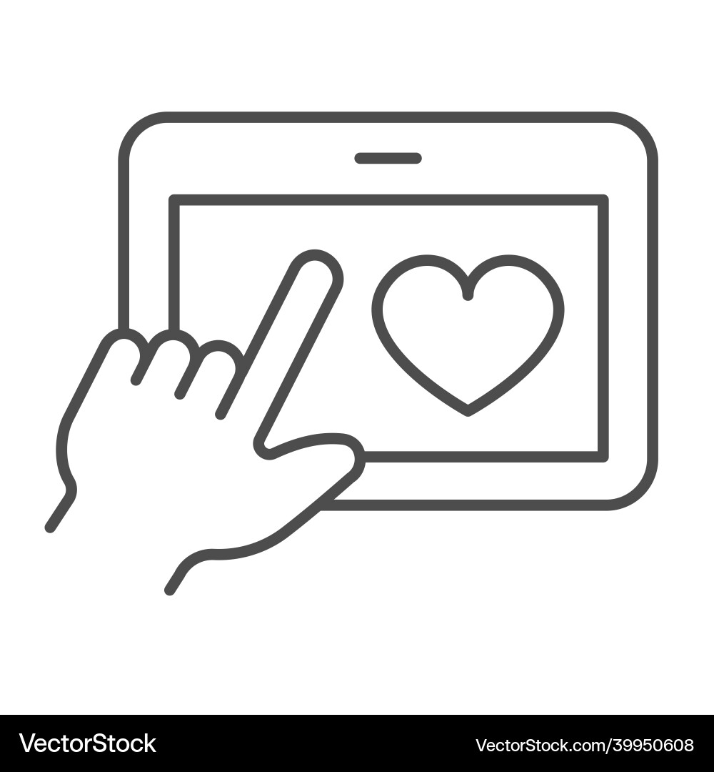 Tablet with heart and hand pointer thin line icon Tablet with heart and hand pointer thin line icon vector image