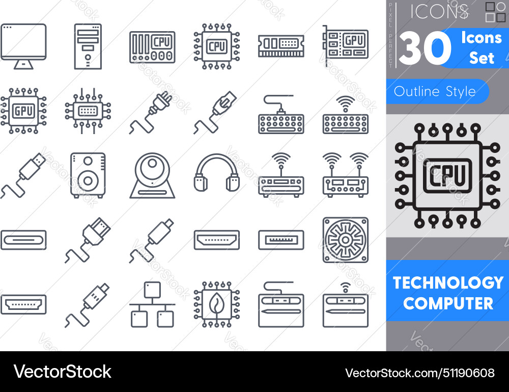 Technology computer outline set Vector Image