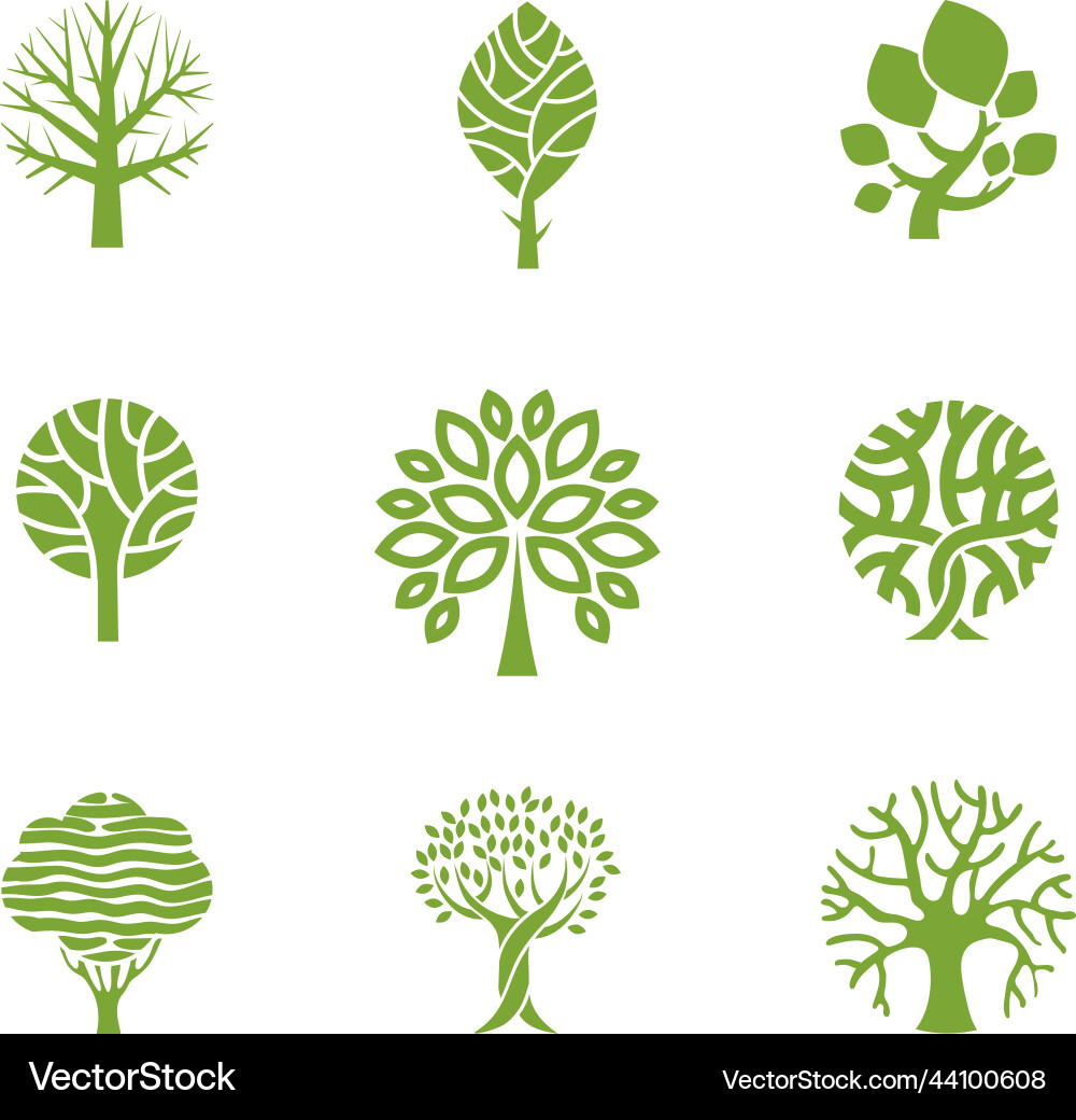 Tree emblems elements eco bio lumber design items vector image