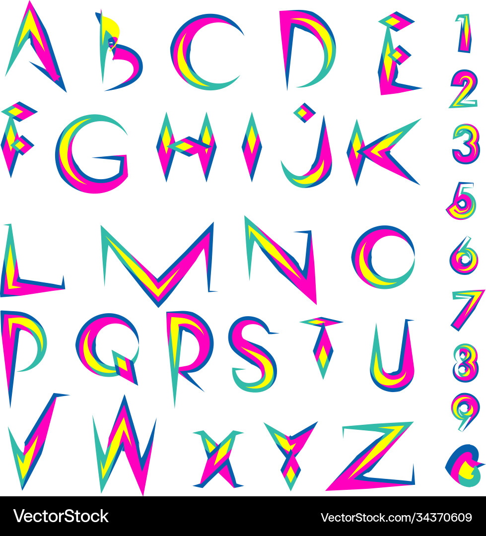 Abstract colorful font and alphabet Abstract colorful font and alphabet Vector Image