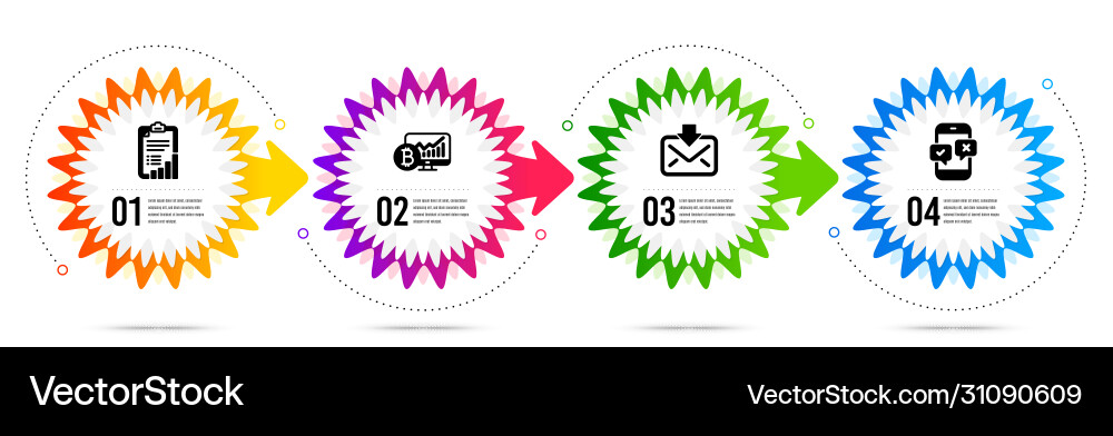 Bitcoin chart checklist and incoming mail icons Bitcoin chart checklist and incoming mail icons Vector Image