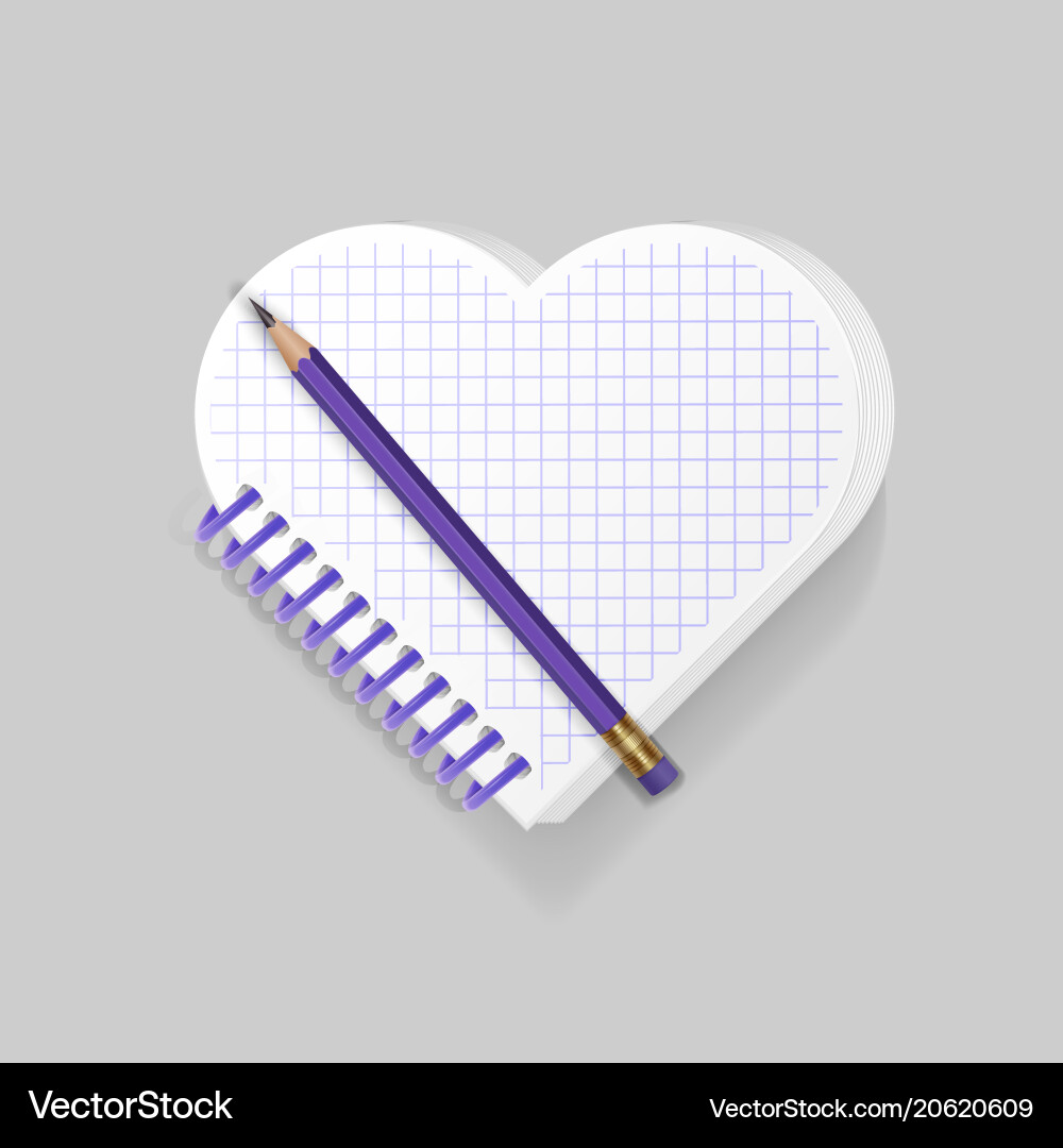 Blank spiral notepad notebook with shape of heart vector image