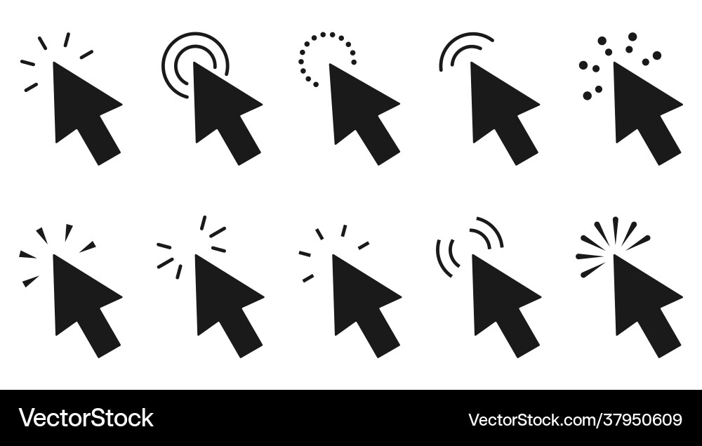 Computer mouse click cursor gray arrow icons set Computer mouse click cursor gray arrow icons set vector image
