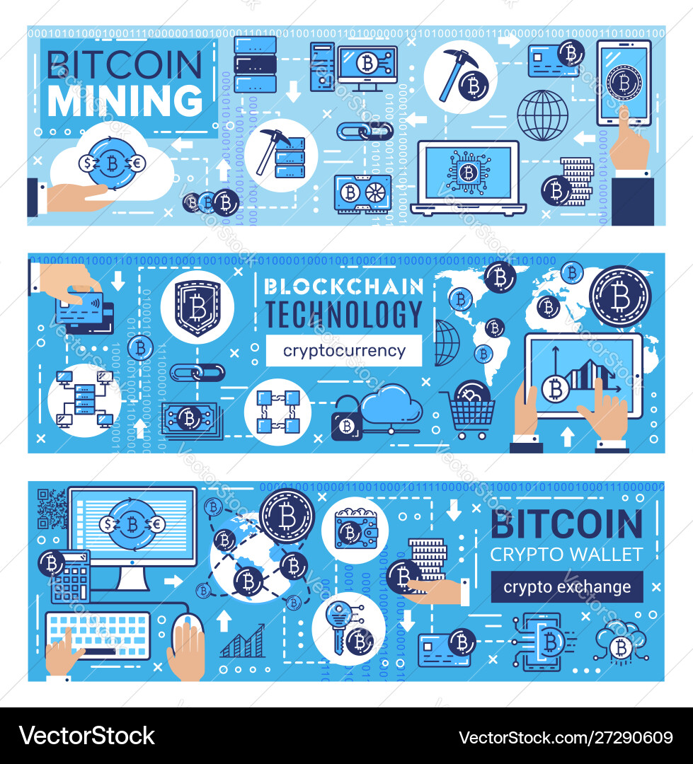Cryptocurrency bitcoin wallet blockchain mining Cryptocurrency bitcoin wallet blockchain mining vector image