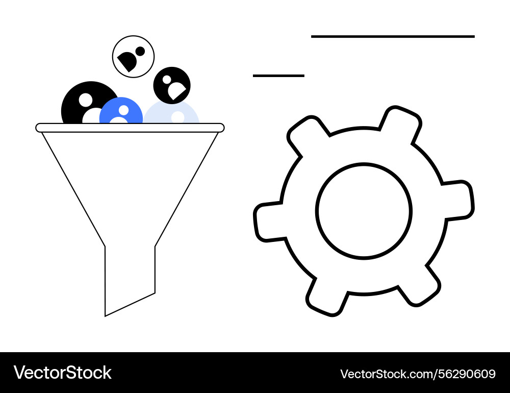 Funnel filter with gears representing data Funnel filter with gears representing data Vector Image