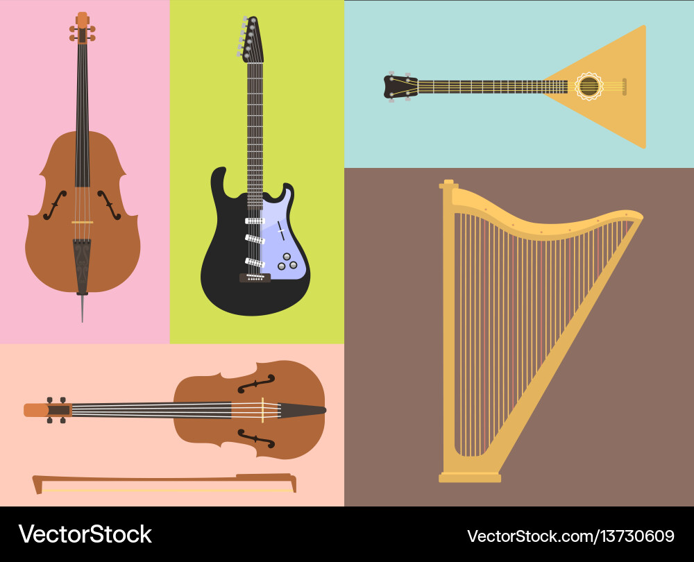 Set of stringed musical instruments classical Set of stringed musical instruments classical vector image