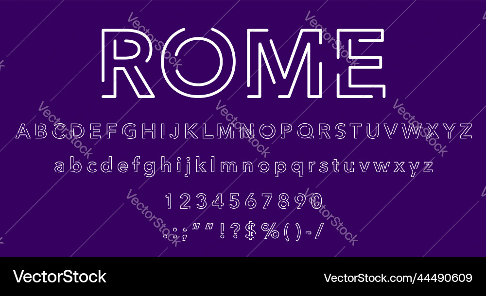 Slim linear font type typeface lines alphabet Slim linear font type typeface lines alphabet vector image