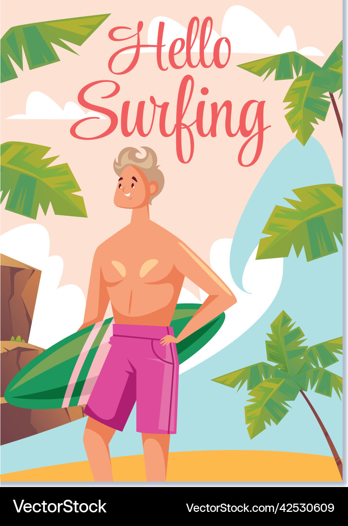 Surfing sea sport resort banner poster cover Surfing sea sport resort banner poster cover vector image