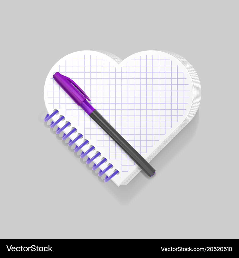 Blank spiral notepad notebook with shape of heart vector image