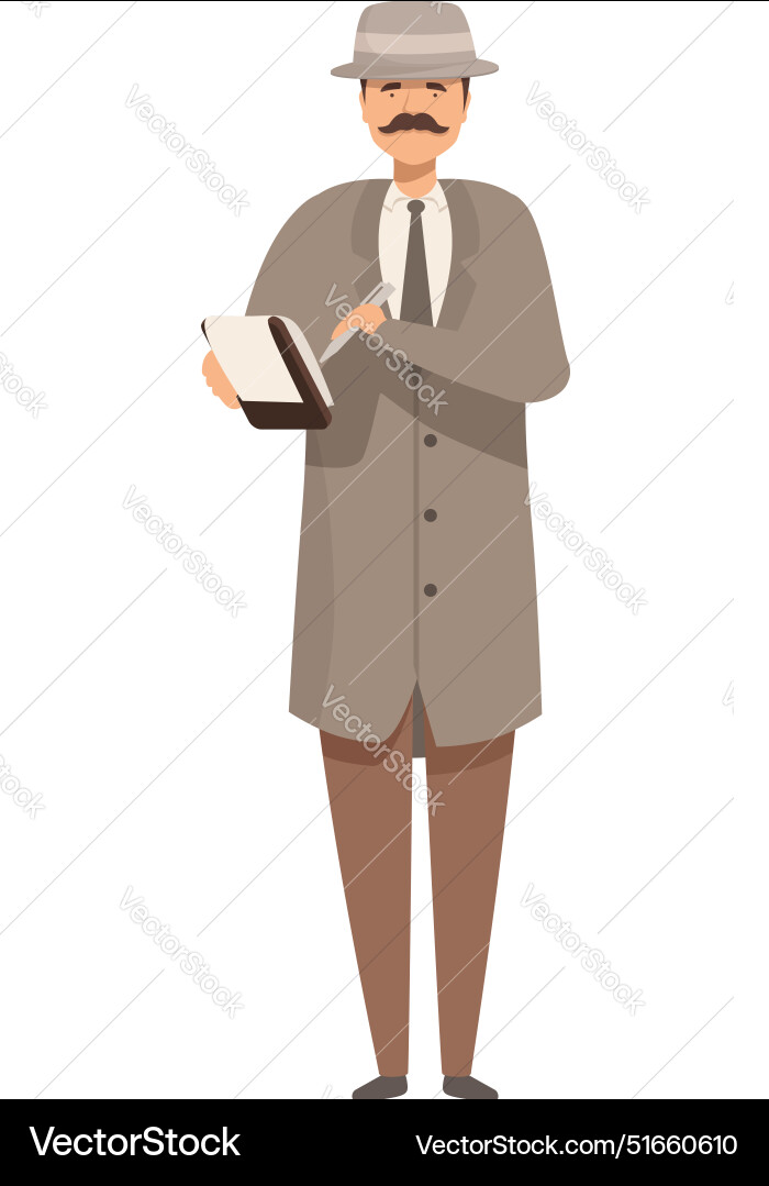 Detective taking notes in notebook standing Detective taking notes in notebook standing vector image