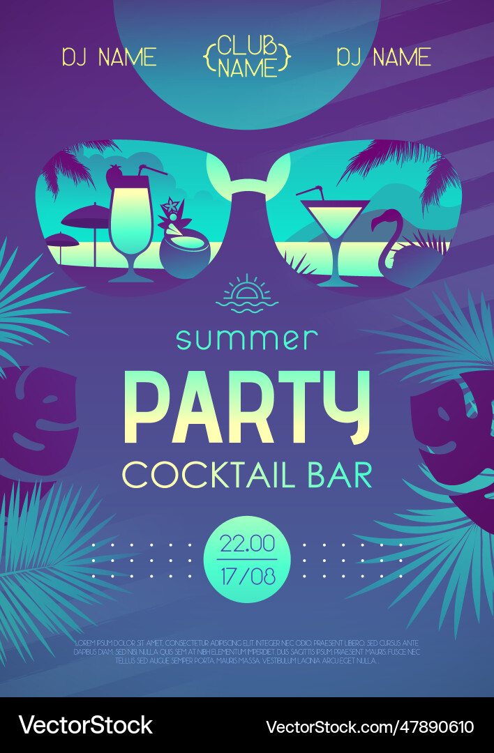 Fluoreszierende Sommer Cocktail Disco Party Poster Fluoreszierende Sommer Cocktail Disco Party Poster vektorbild