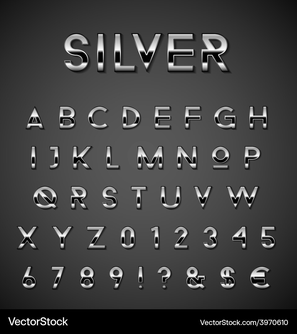 Metallic Silver Alphabet Set Vector Image