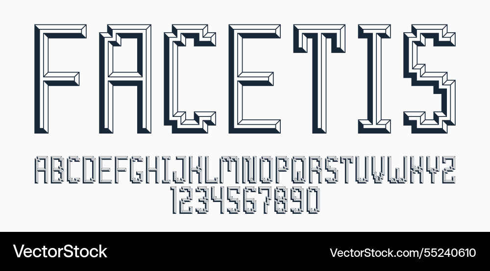 Minimal geometric cyberpunk font with facet Minimal geometric cyberpunk font with facet Vector Image