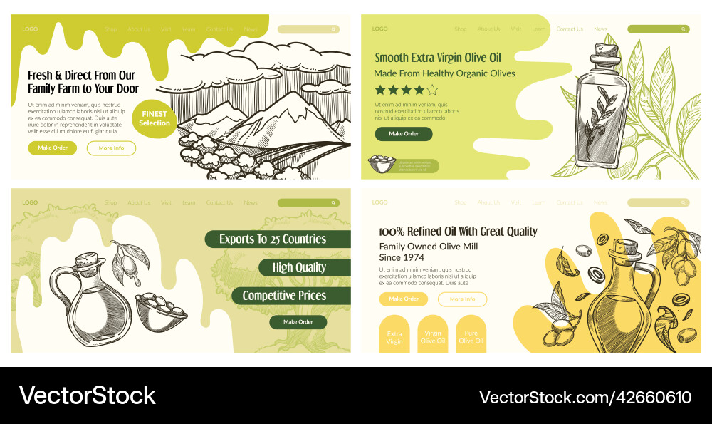 Olive oil advertising at landing banner set Olive oil advertising at landing banner set vector image