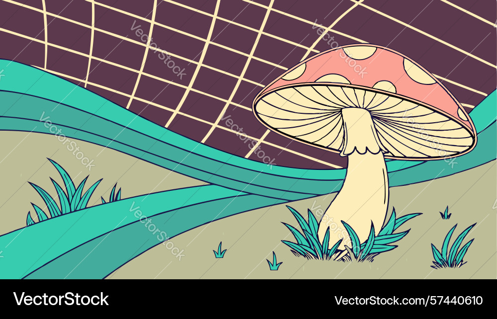 Psychedelic mushroom with grid background vector image