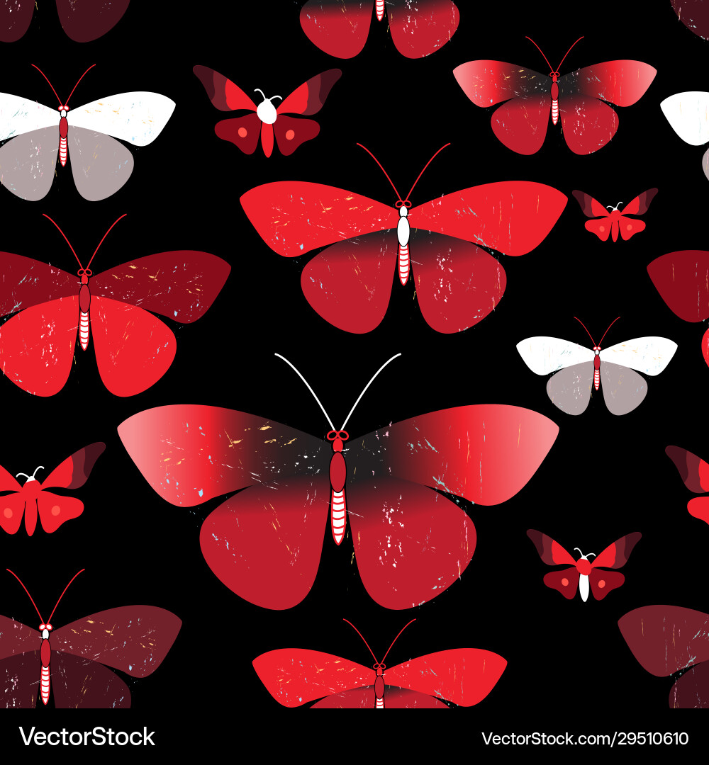 Seamless bright pattern red butterflies Vector Image