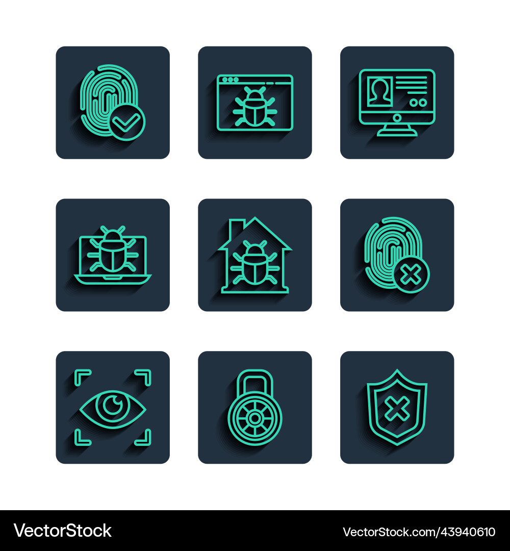 Set line eye scan safe combination lock shield Set line eye scan safe combination lock shield vector image