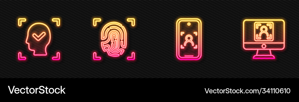 Set line mobile and face recognition Set line mobile and face recognition vector image