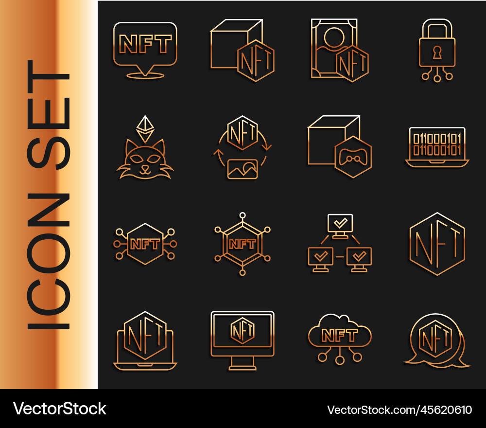 Set line nft digital crypto art binary code Set line nft digital crypto art binary code vector image