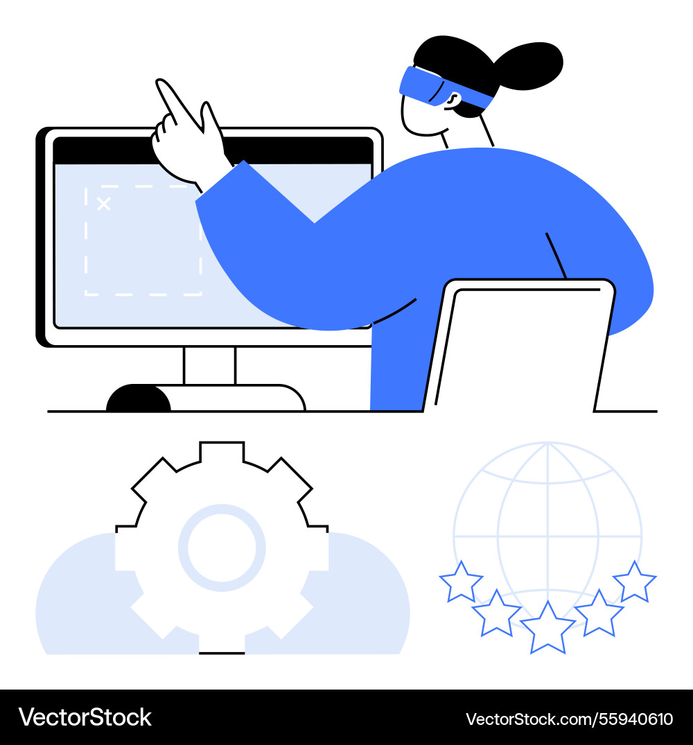 Virtual interface interaction with globe gear vector image