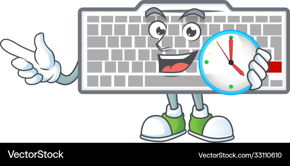 White keyboard cartoon character style with clock White keyboard cartoon character style with clock vector image