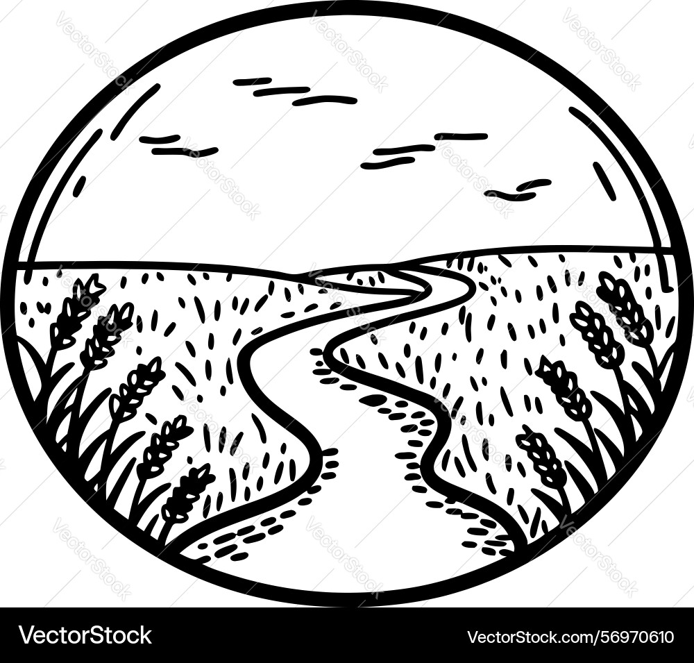 Winding country path through wheat fields Winding country path through wheat fields vector image