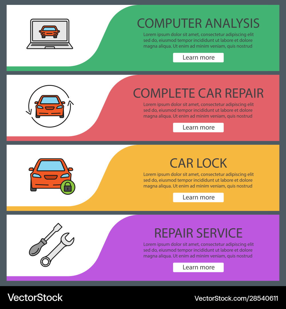 Auto workshop web banner templates set Auto workshop web banner templates set vector image